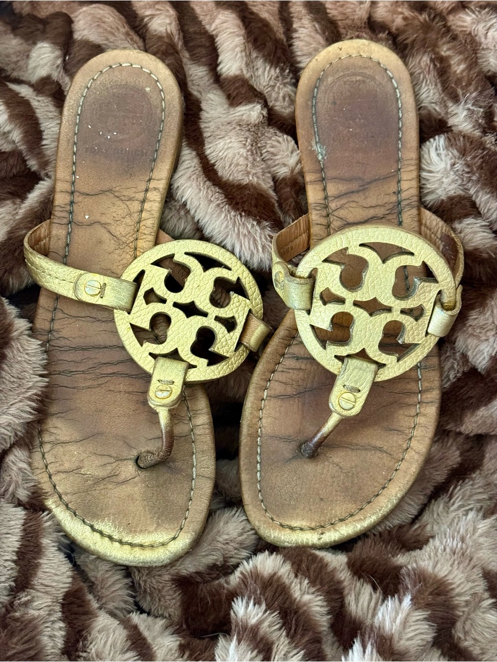 Tory Burch Metallic Gold Logo Thong Sandals